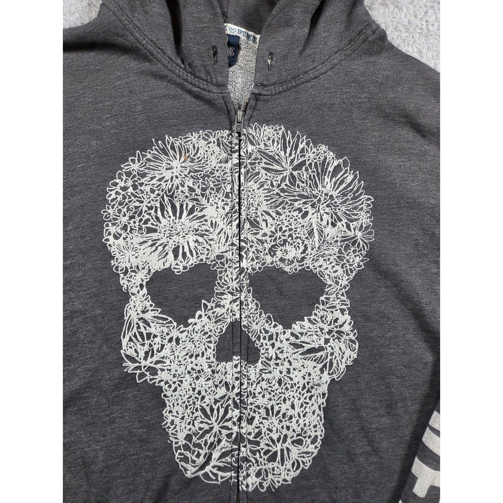 PINK Victoria's Secret Hoodie Medium Gray Women Floral Skull Zip Up Y2K Grunge - Picture 2 of 10